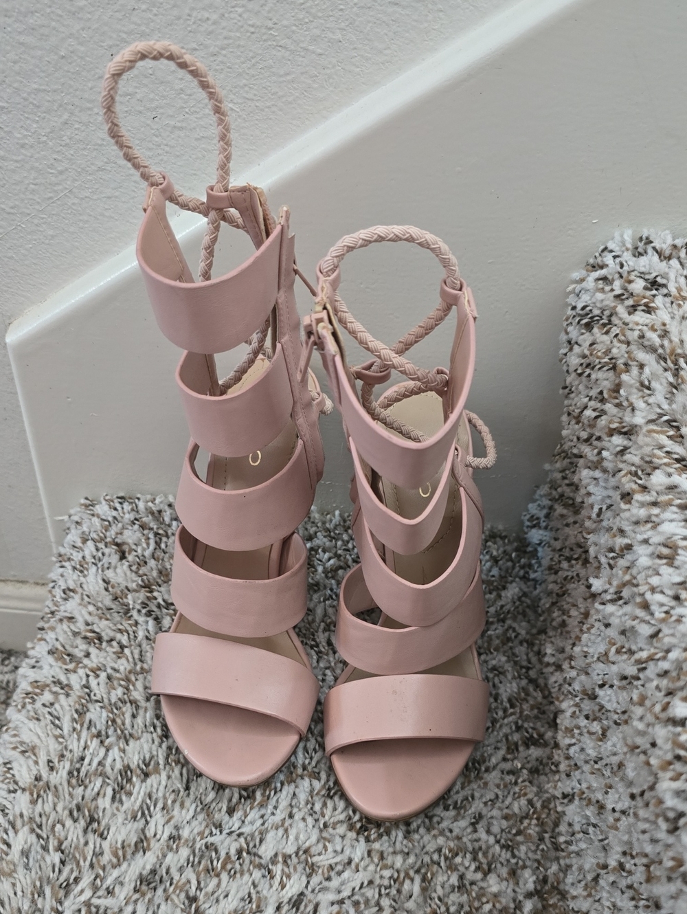 Aldo Blush Pink Braided Lace-Up Heeled Sandals